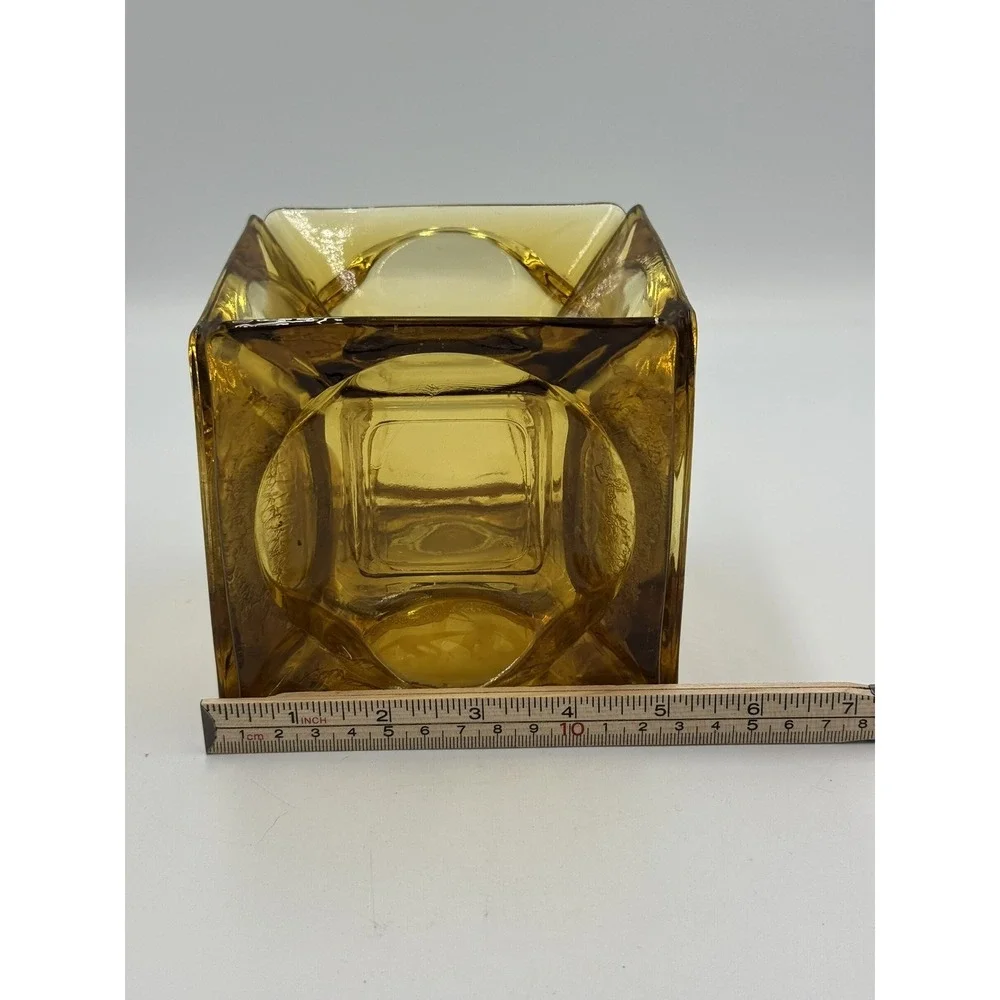 Art Glass Ashtray Amber Vase Planter Candle Holder Sculpture 5